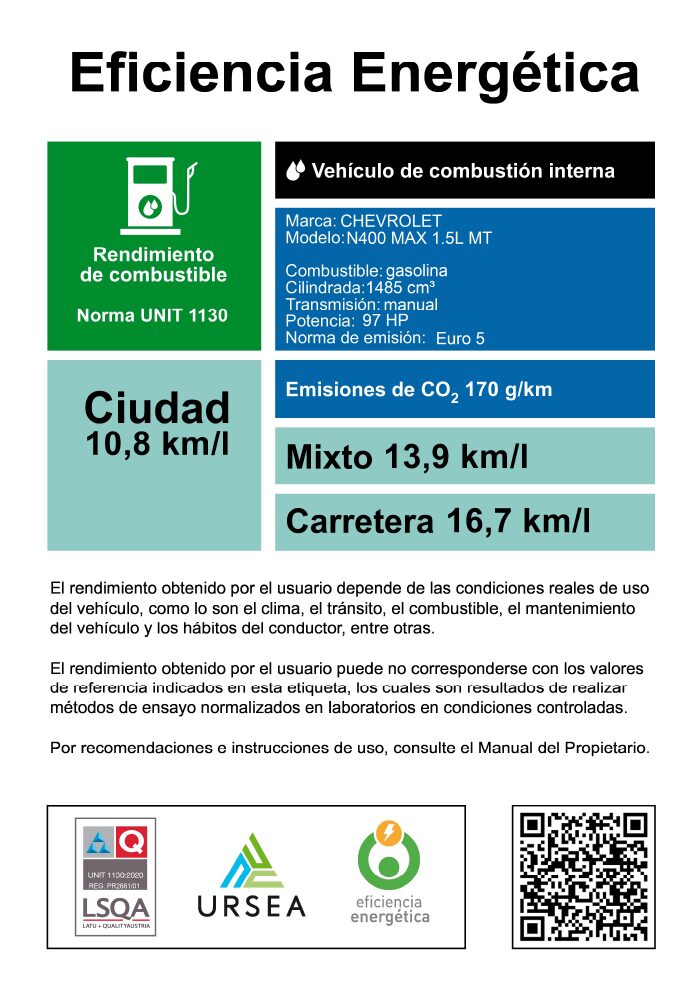 Eficiencia energética de N400 Max 1.5L MT
